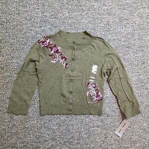 DKNY Jeans 3/4 Sleeve Green Floral Embroidered Crop Cardigan XS NWT